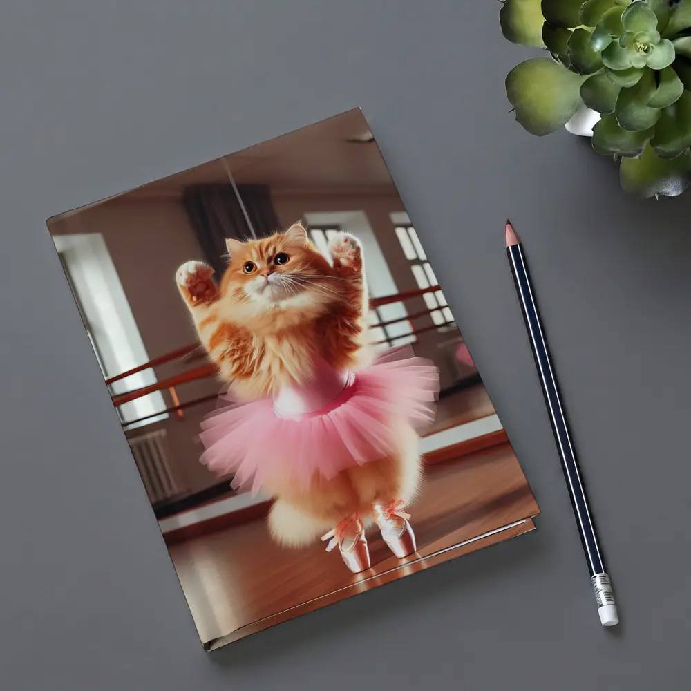 Orange Cat Ballerina Dancing In Studio – Notebooks