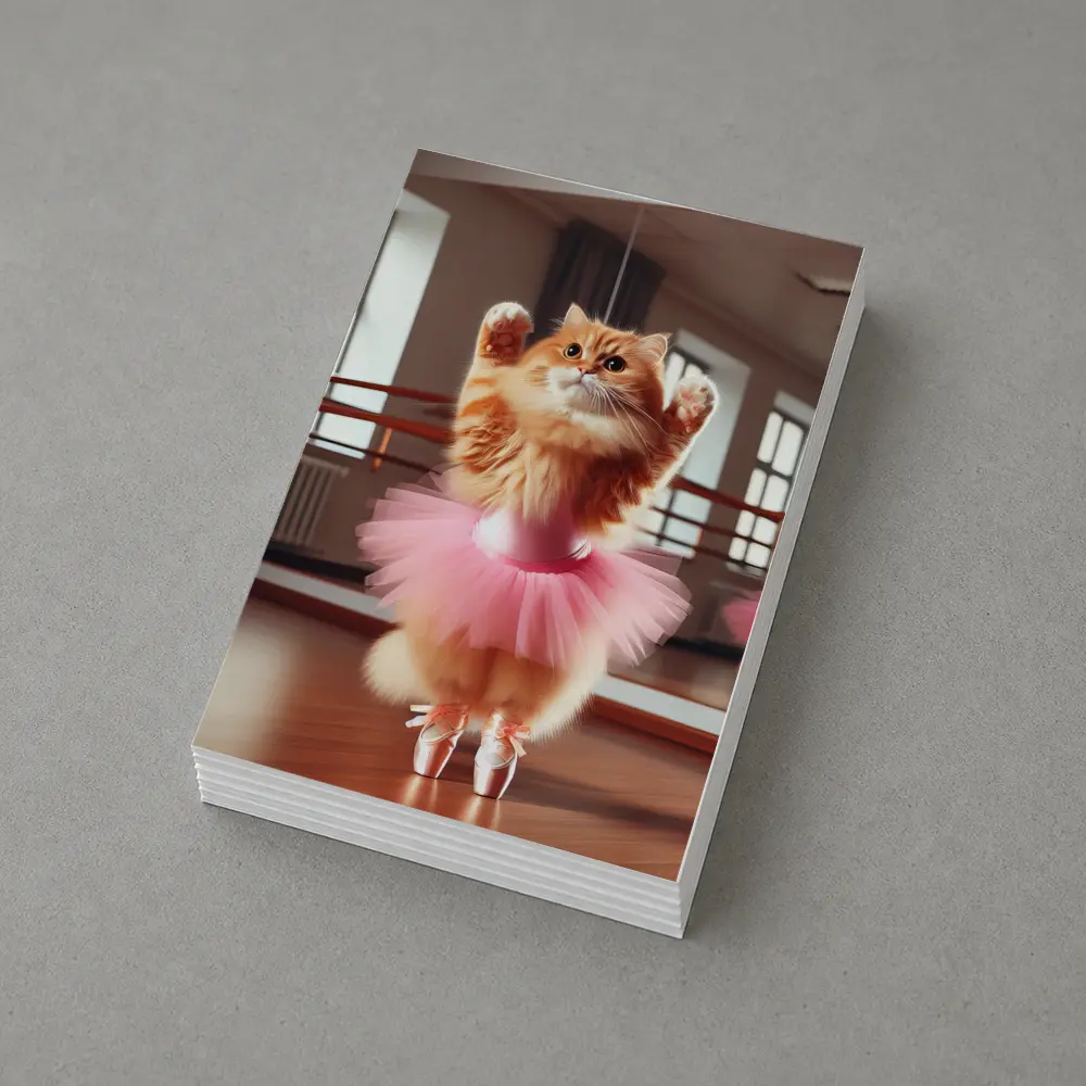Orange Cat Ballerina Dancing In Studio – Postcards