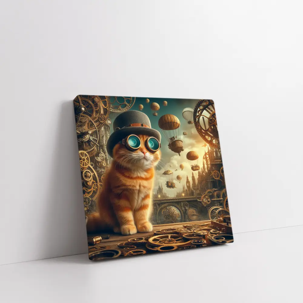 Steampunk Orange Cat Goggles Airship City – Wall Art