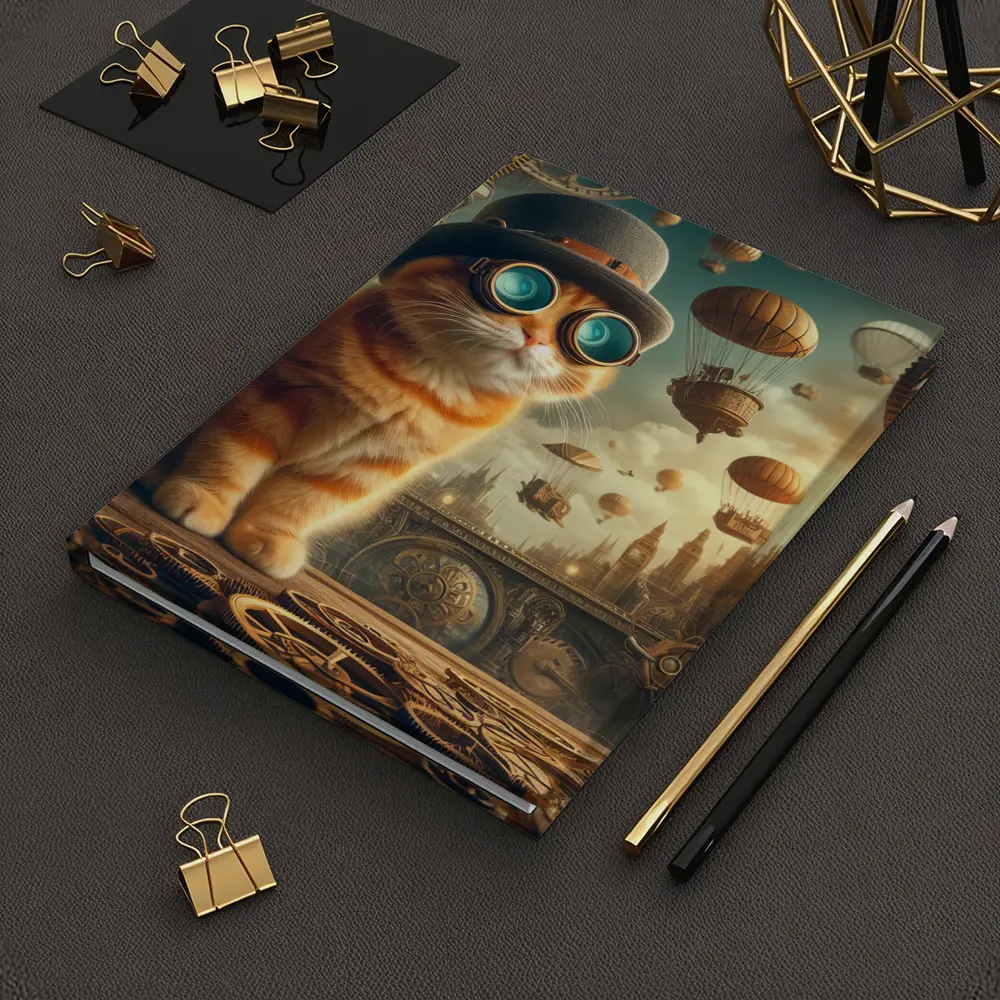 Steampunk Orange Cat Goggles Airship City – Notebooks