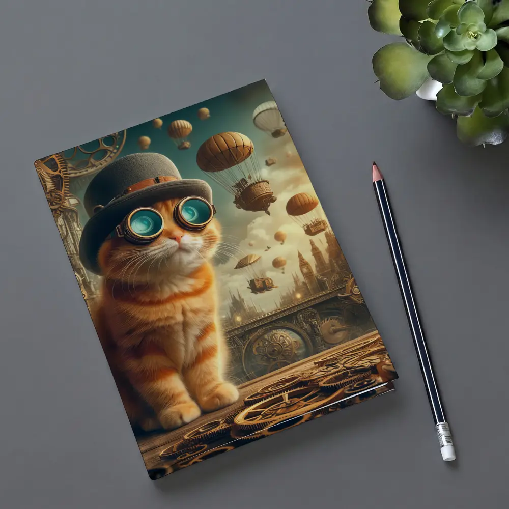 Steampunk Orange Cat Goggles Airship City – Notebooks
