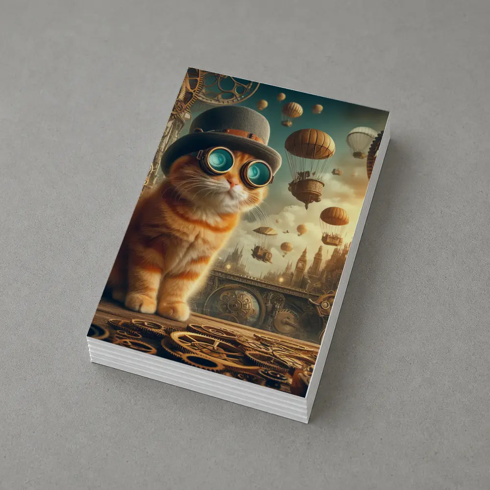 Steampunk Orange Cat Goggles Airship City – Postcards