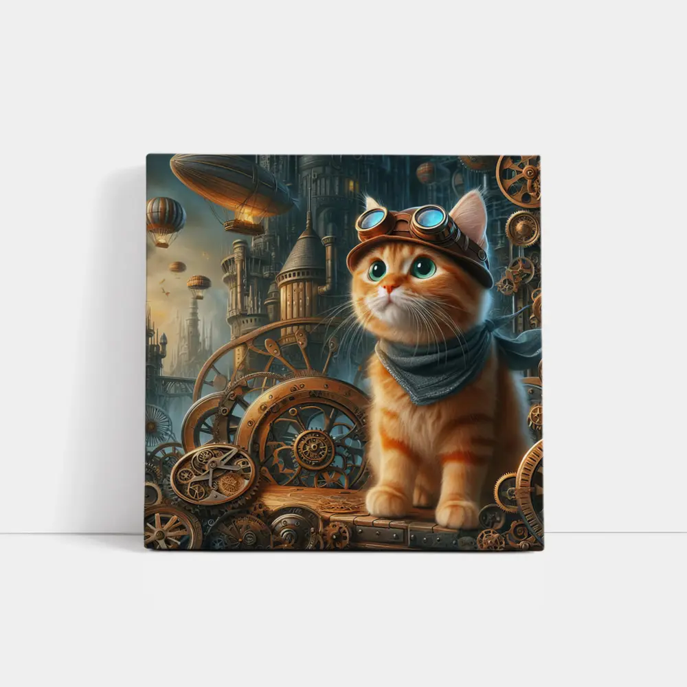 Orange Tabby Cat Steampunk Gears City – Wall Art