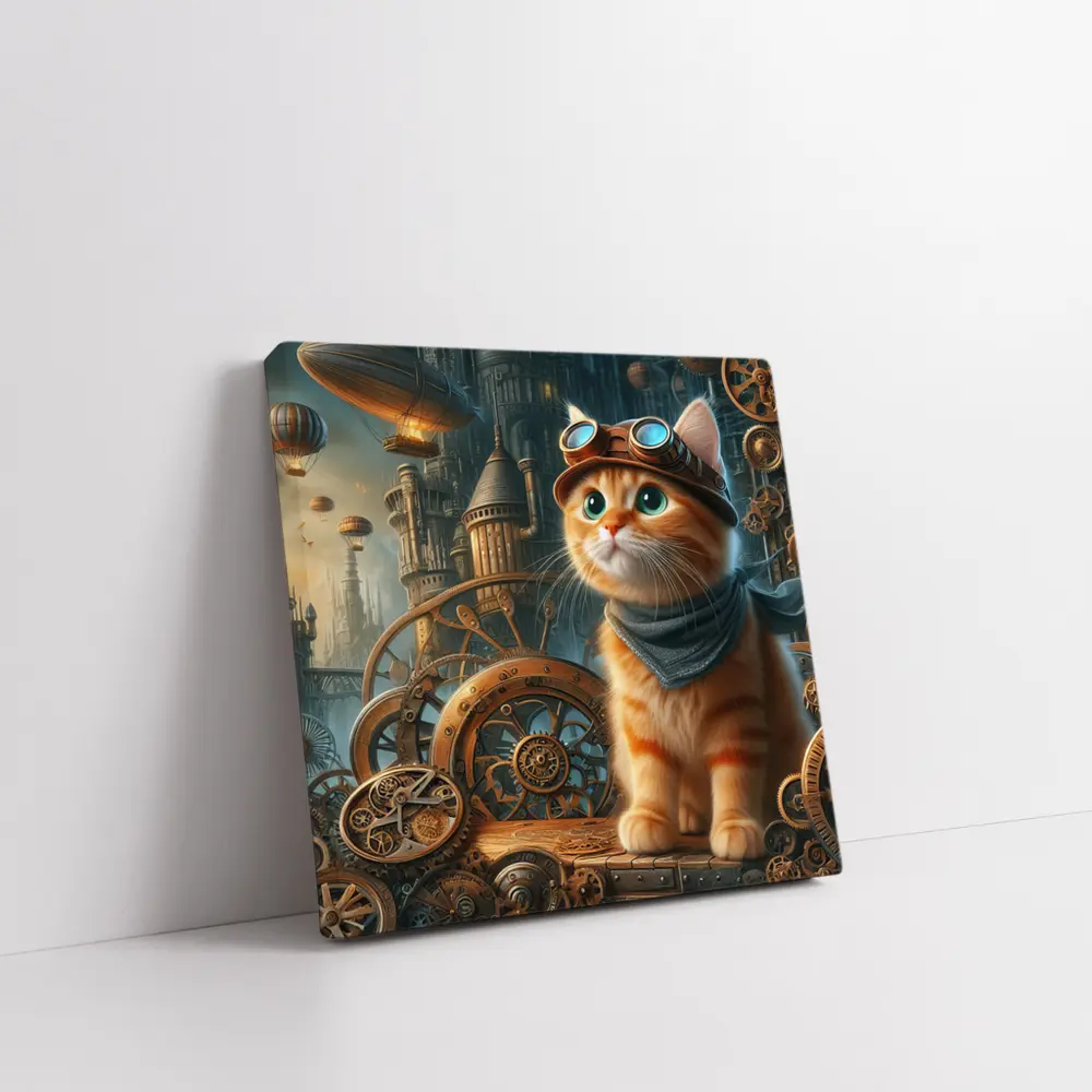 Orange Tabby Cat Steampunk Gears City – Wall Art