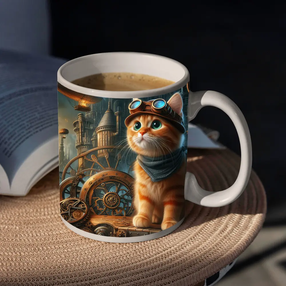 Orange Tabby Cat Steampunk Gears City – Mugs