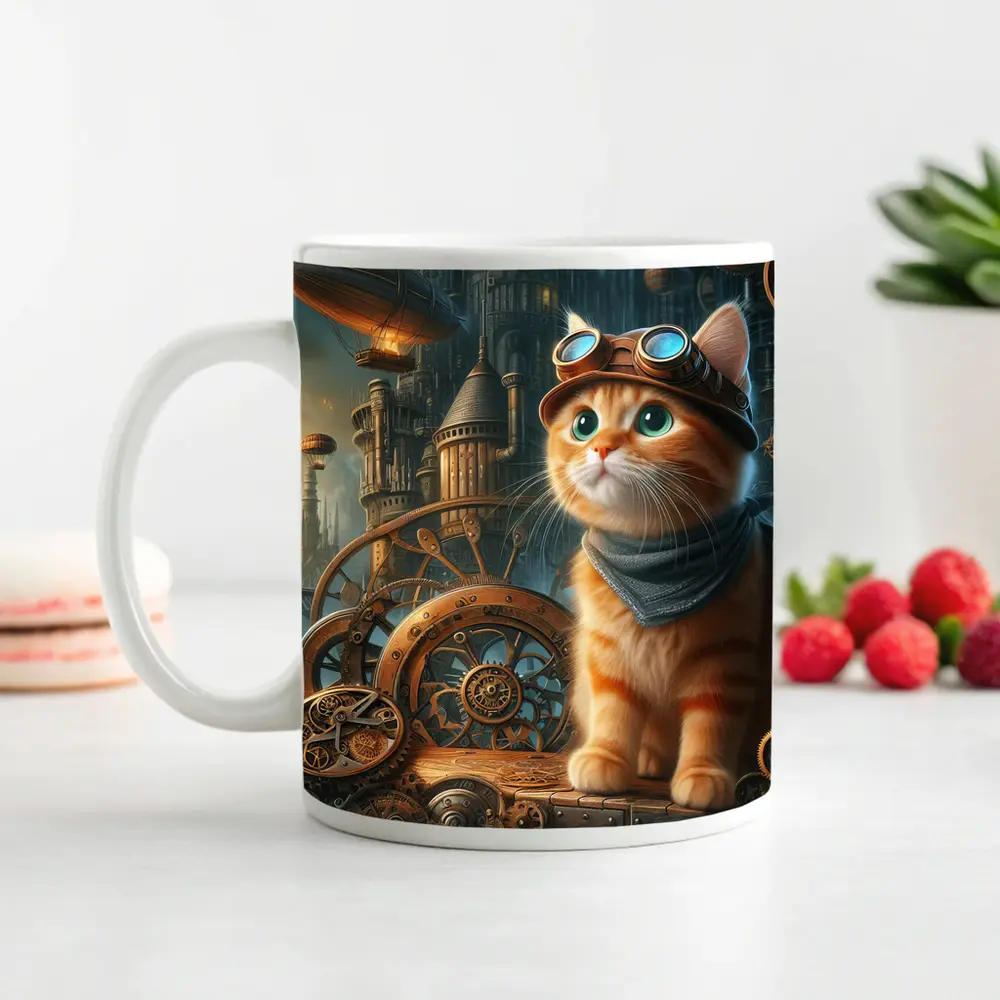 Orange Tabby Cat Steampunk Gears City – Mugs