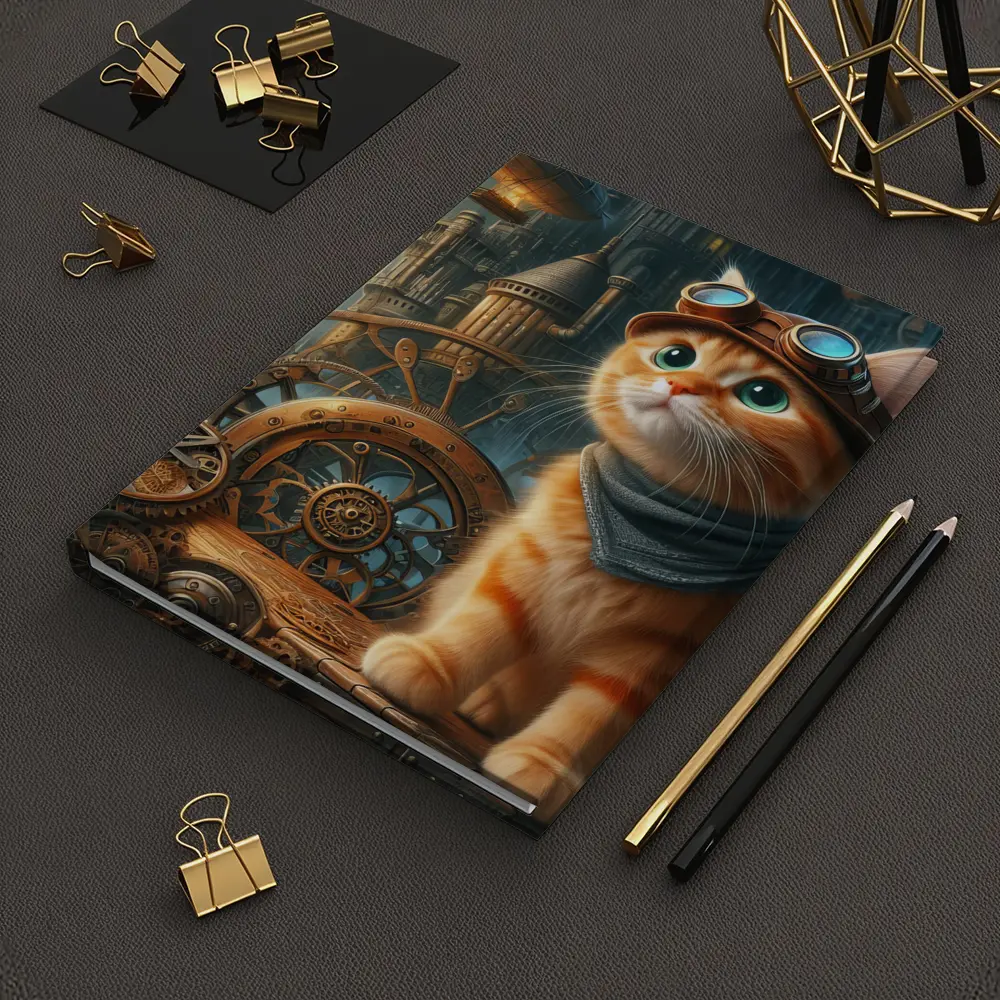 Orange Tabby Cat Steampunk Gears City – Notebooks