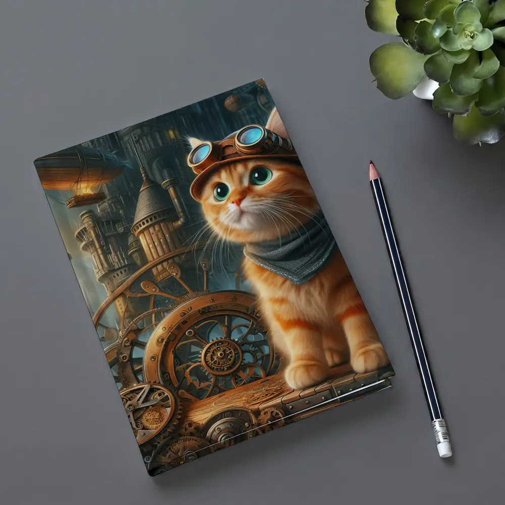Orange Tabby Cat Steampunk Gears City – Notebooks