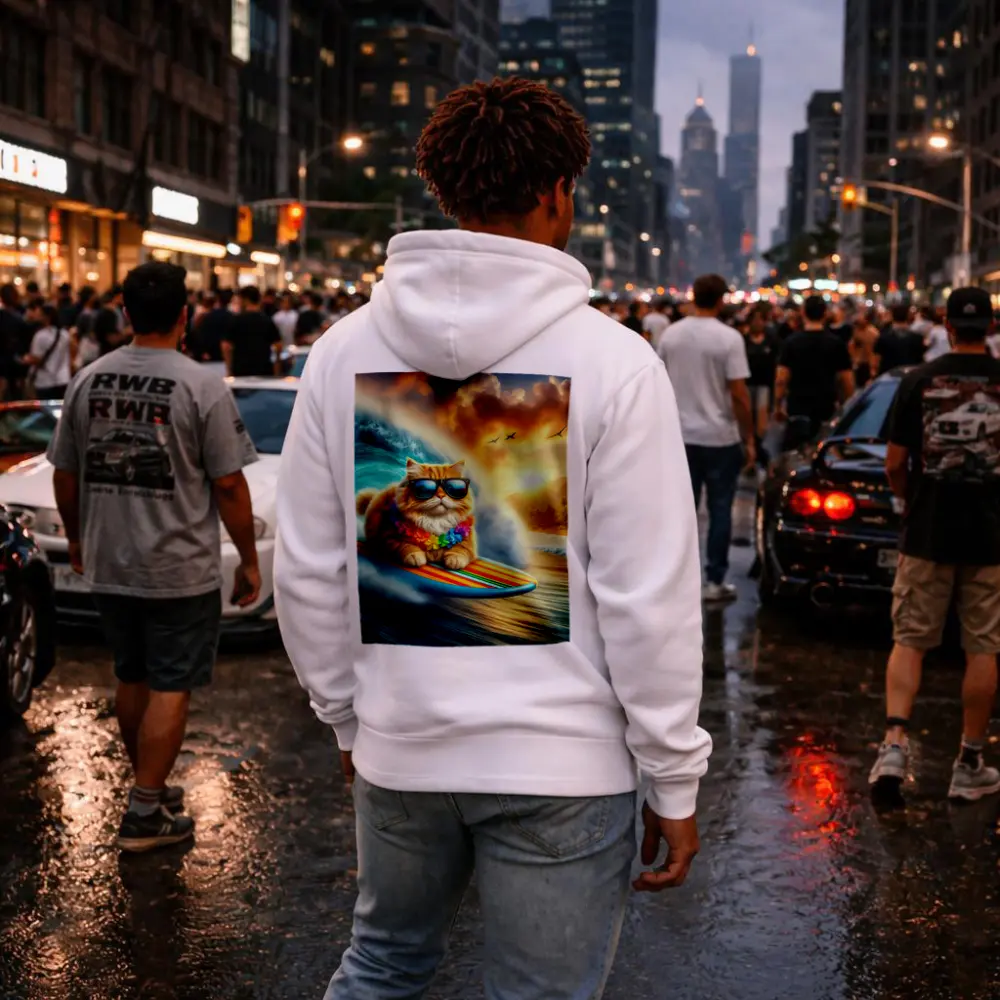 Orange Cat Surfing Tropical Ocean Wave – Hoodies