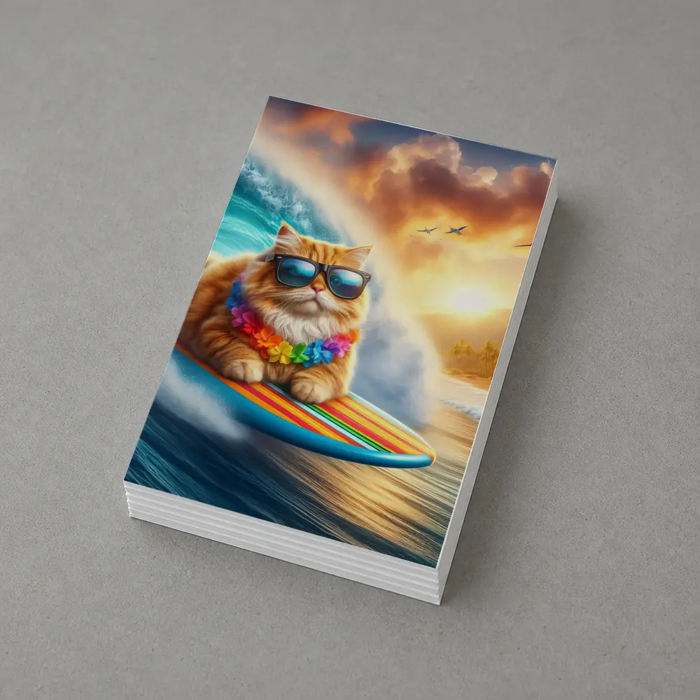 Orange Cat Surfing Tropical Ocean Wave – Postcards