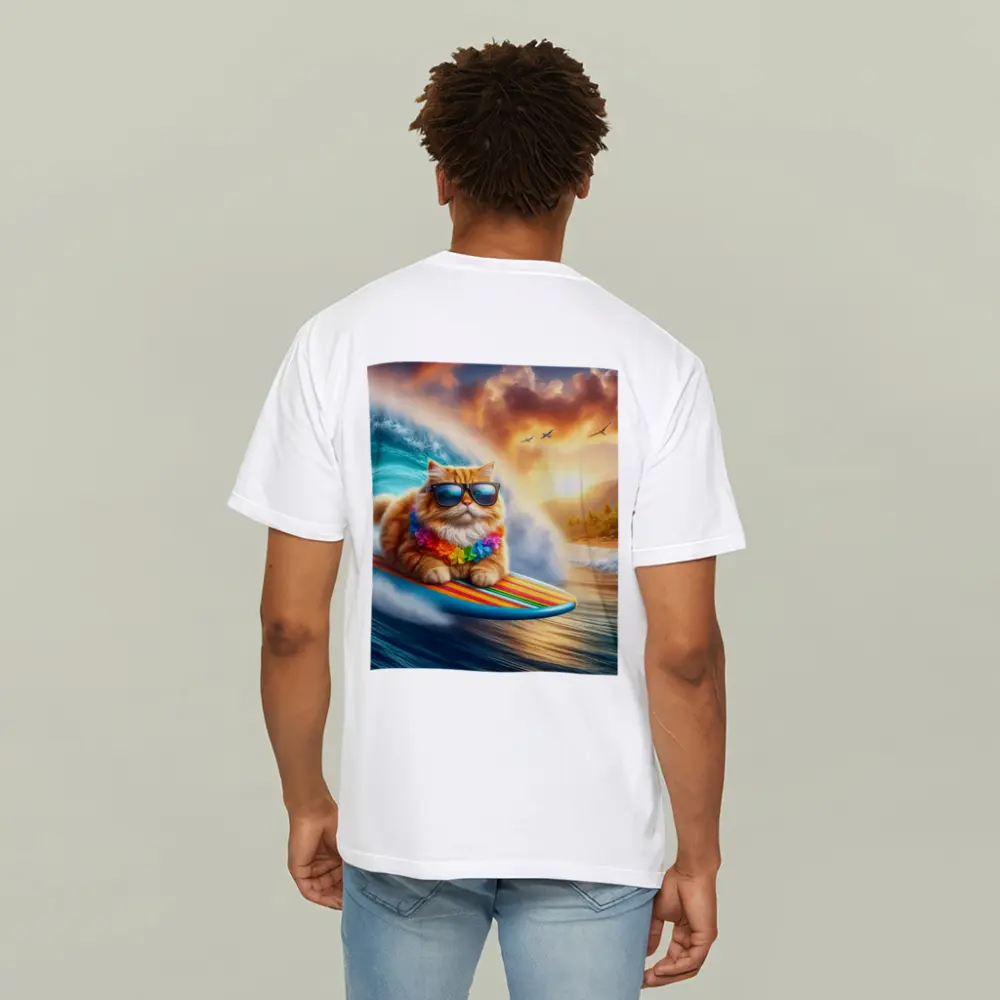 Orange Cat Surfing Tropical Ocean Wave – T-Shirts