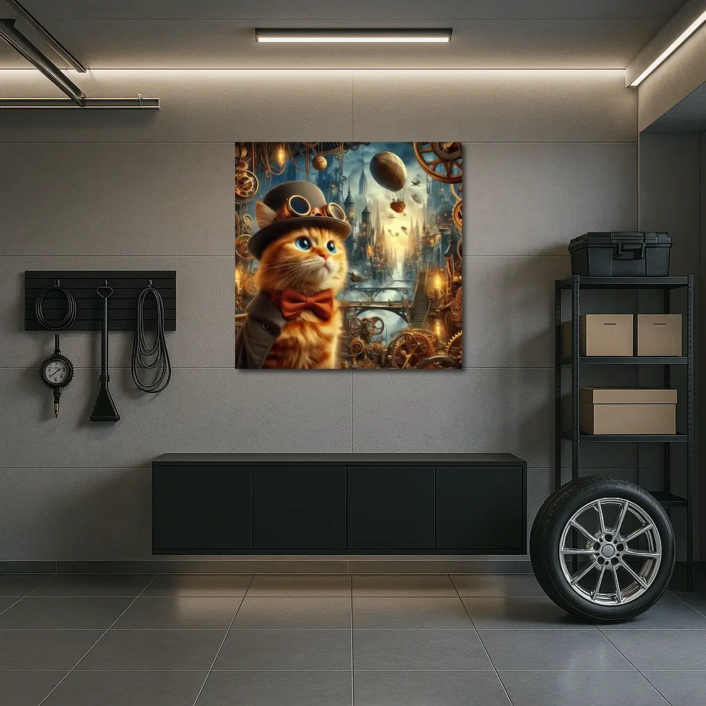 Steampunk Orange Cat Top Hat City – Wall Art