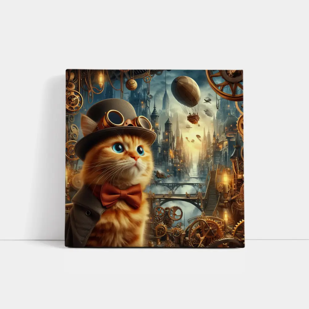 Steampunk Orange Cat Top Hat City – Wall Art