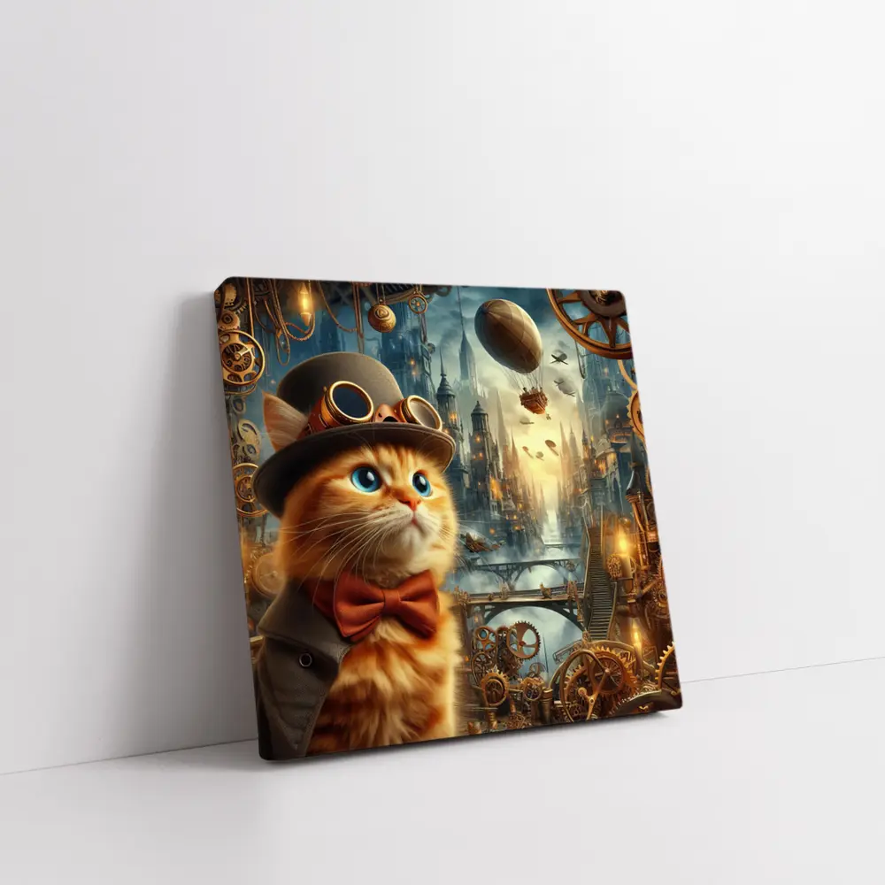 Steampunk Orange Cat Top Hat City – Wall Art