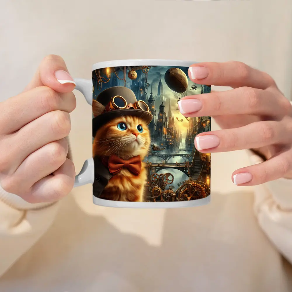 Steampunk Orange Cat Top Hat City – Mugs