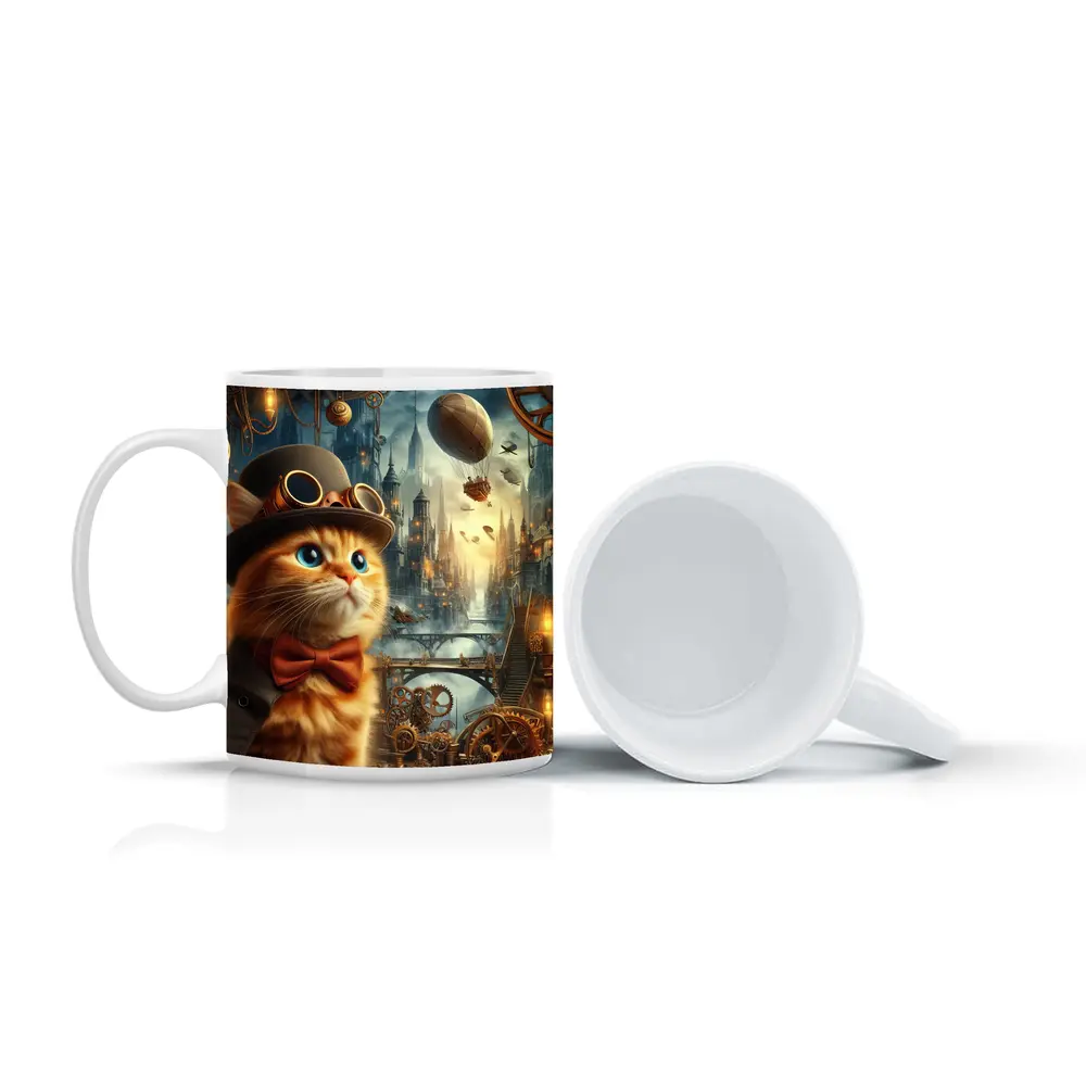 Steampunk Orange Cat Top Hat City – Mugs