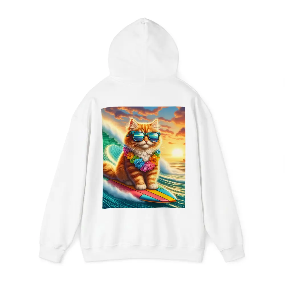 Orange Cat Surfing Ocean Wave Sunset – Hoodies