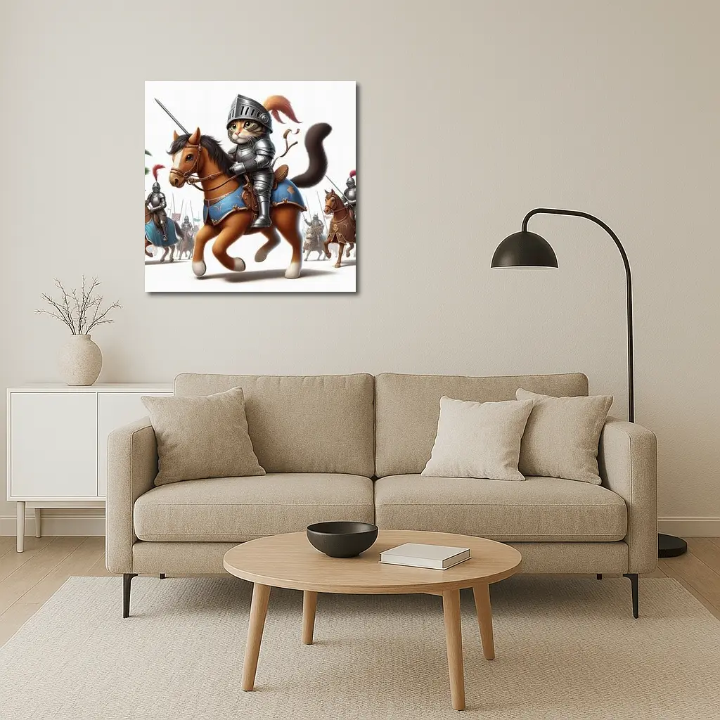 Cat Knight in Armor Riding Horse – Wall Art