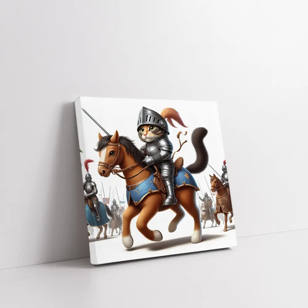 Cat Knight in Armor Riding Horse – Wall Art