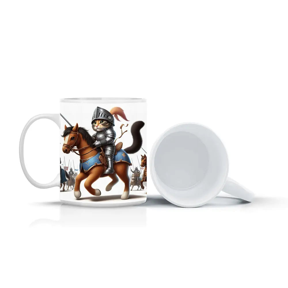 Cat Knight in Armor Riding Horse – Mugs
