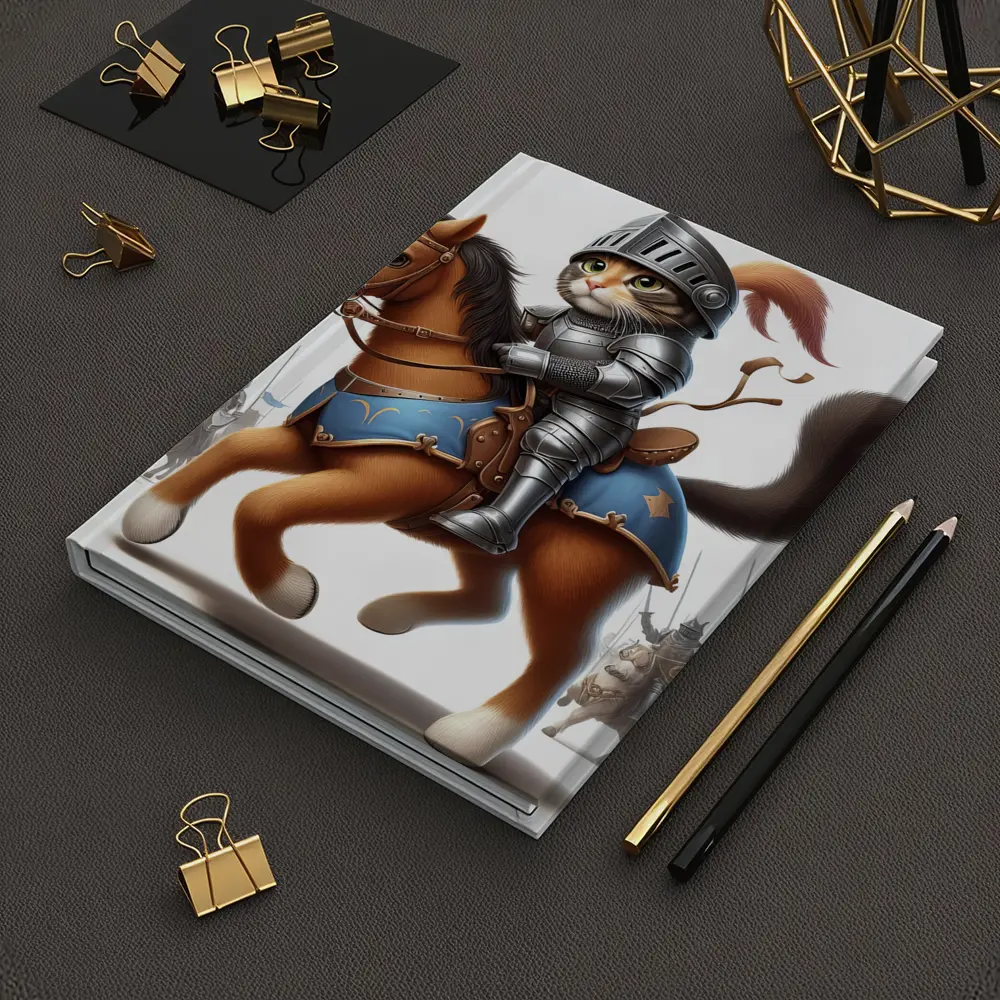 Cat Knight in Armor Riding Horse – Notebooks