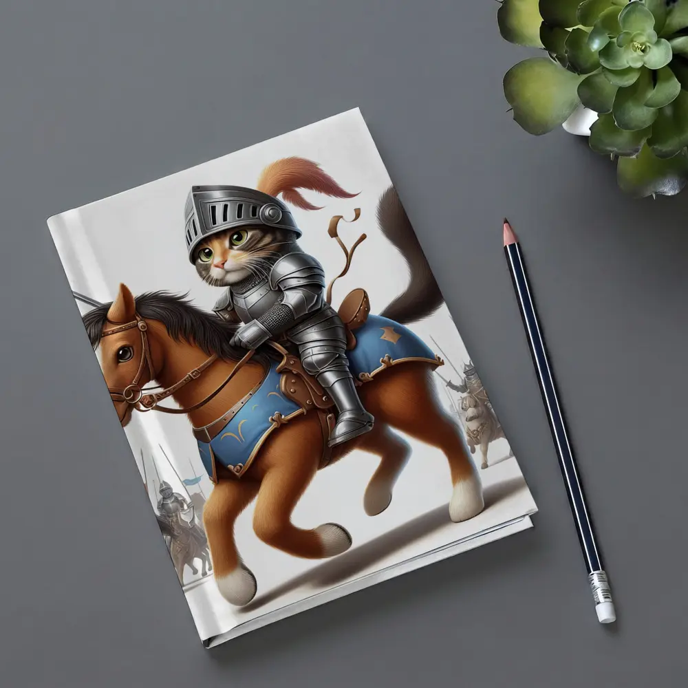 Cat Knight in Armor Riding Horse – Notebooks