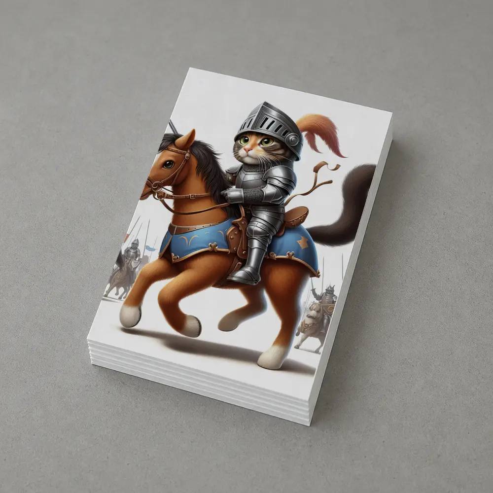 Cat Knight in Armor Riding Horse – Postcards