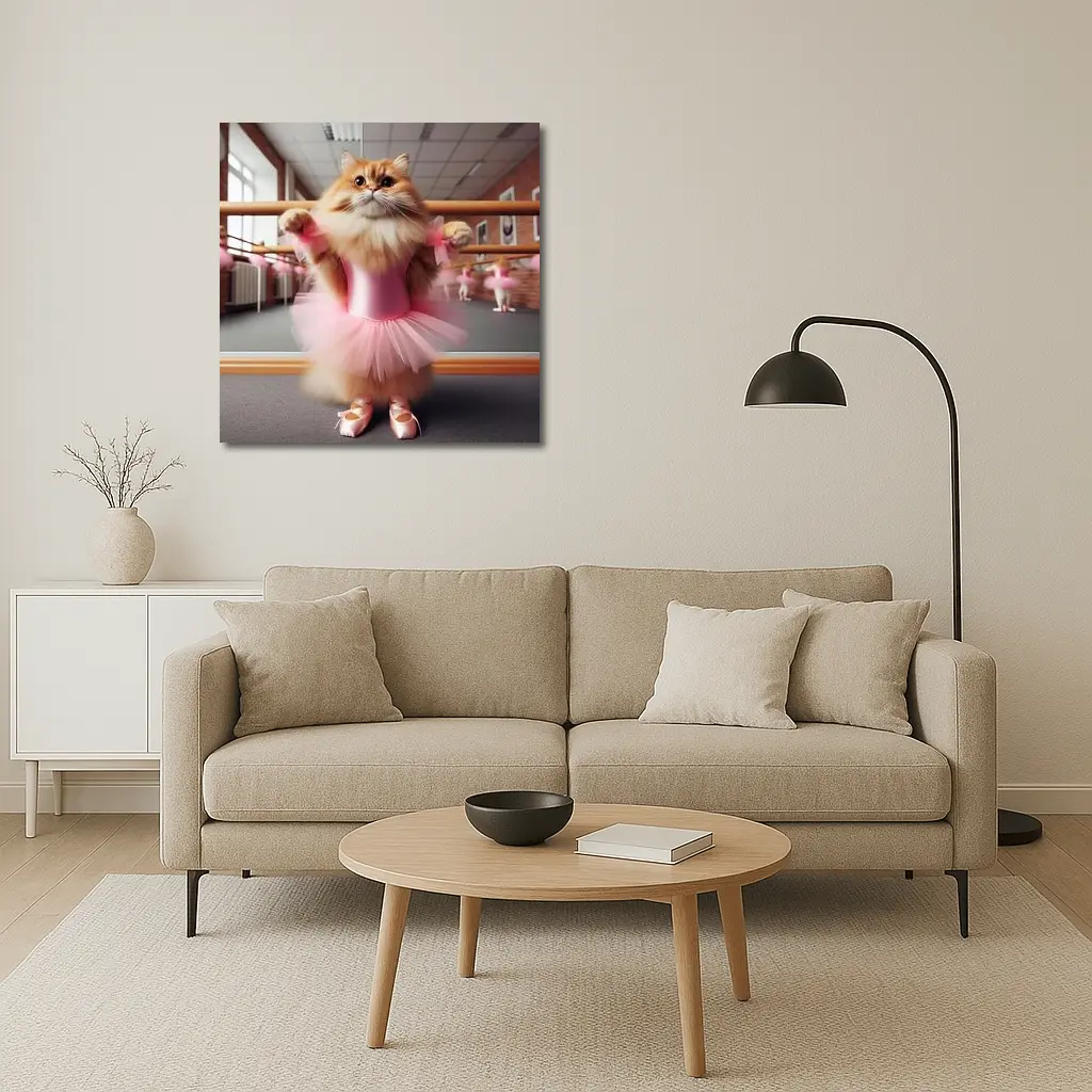 Fluffy Orange Cat Ballet Dancer Pink Tutu – Wall Art