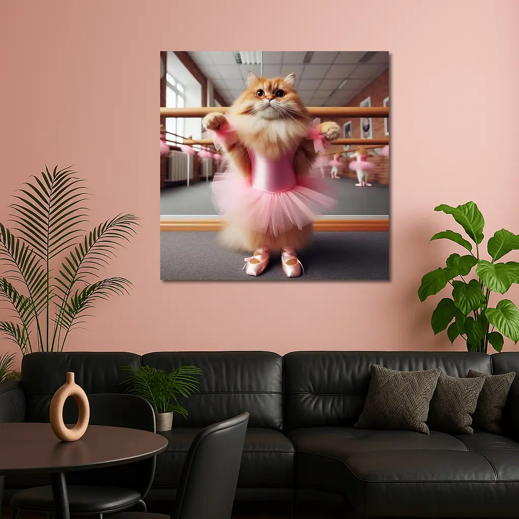 Fluffy Orange Cat Ballet Dancer Pink Tutu – Wall Art