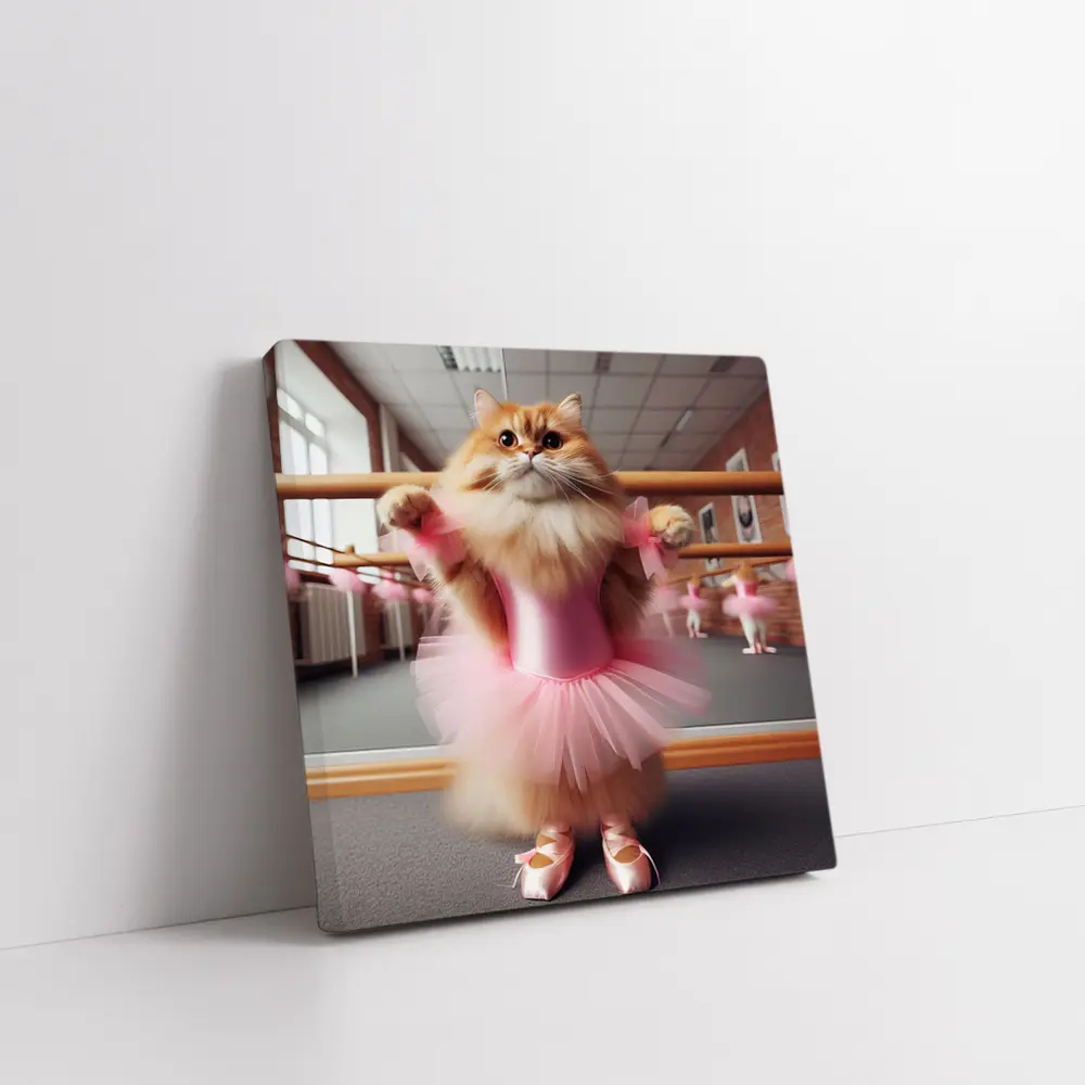 Fluffy Orange Cat Ballet Dancer Pink Tutu – Wall Art
