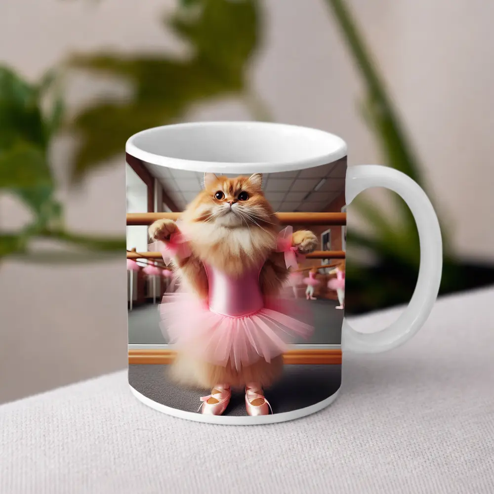 Fluffy Orange Cat Ballet Dancer Pink Tutu – Mugs