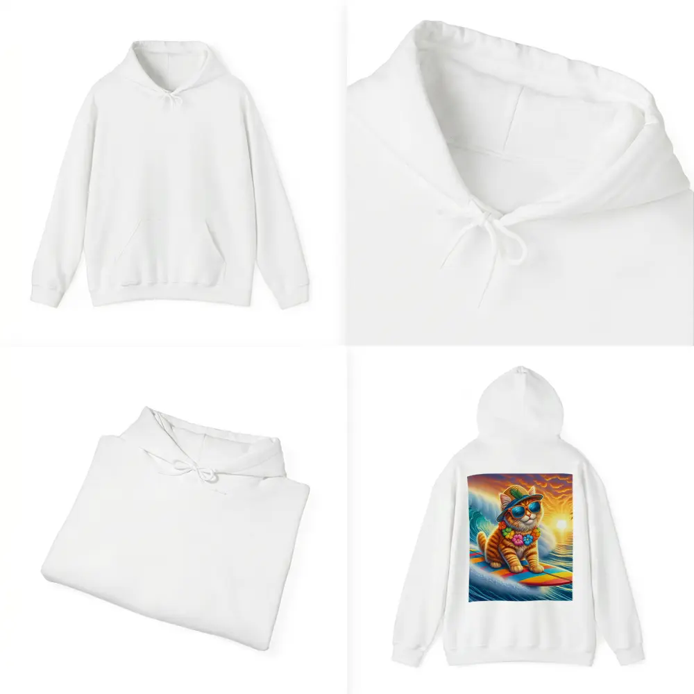 Orange Tabby Cat Surfing Ocean Sunset Waves – Hoodies