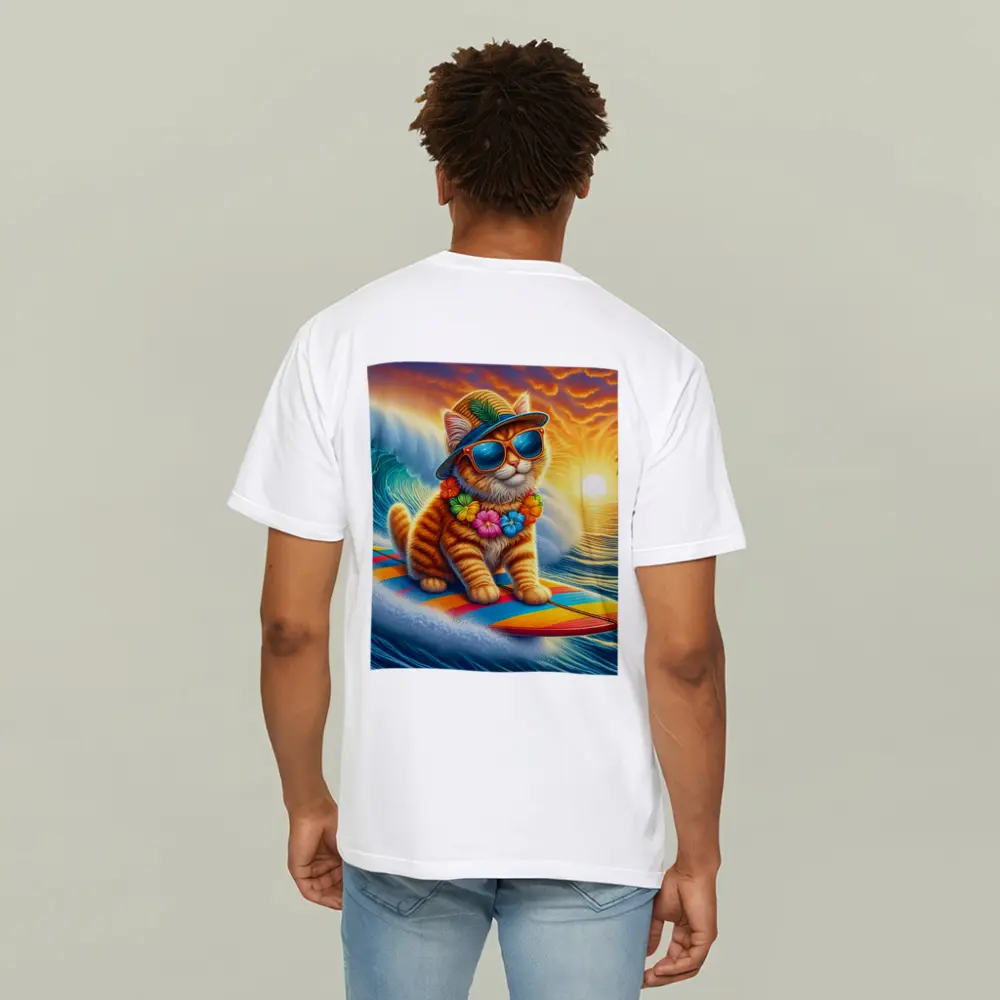Orange Tabby Cat Surfing Ocean Sunset Waves – T-Shirts