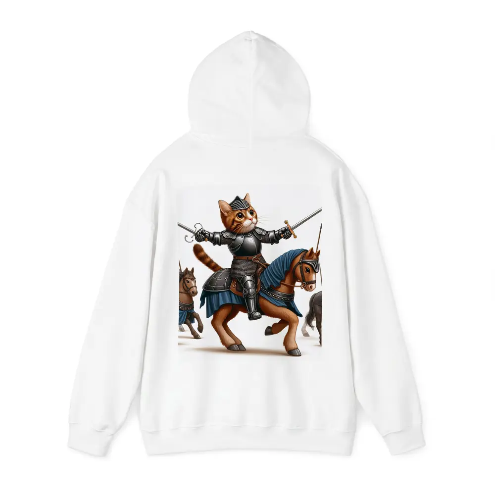 Orange Cat Knight Riding Horse With Swords – Hoodies