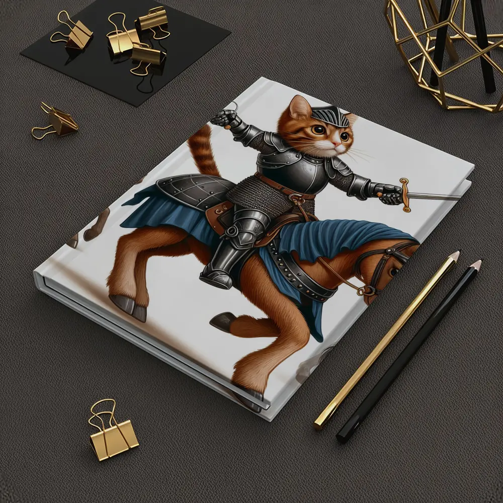 Orange Cat Knight Riding Horse With Swords – Notebooks