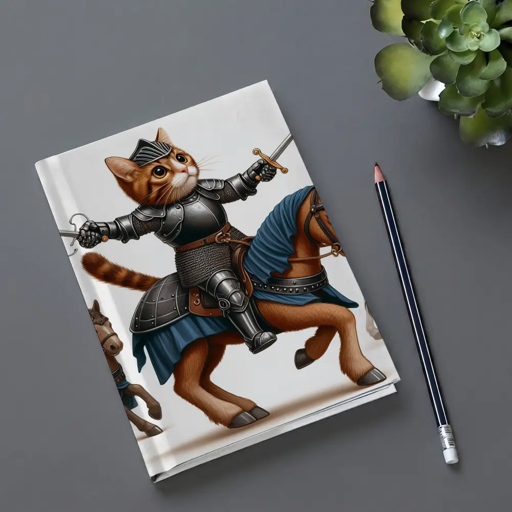 Orange Cat Knight Riding Horse With Swords – Notebooks