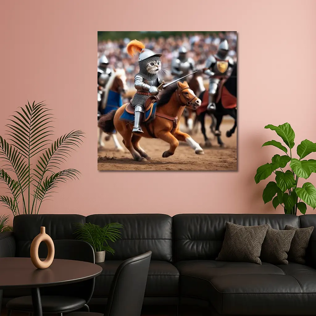 Cat Knight Riding Horse Medieval Tournament – Wall Art