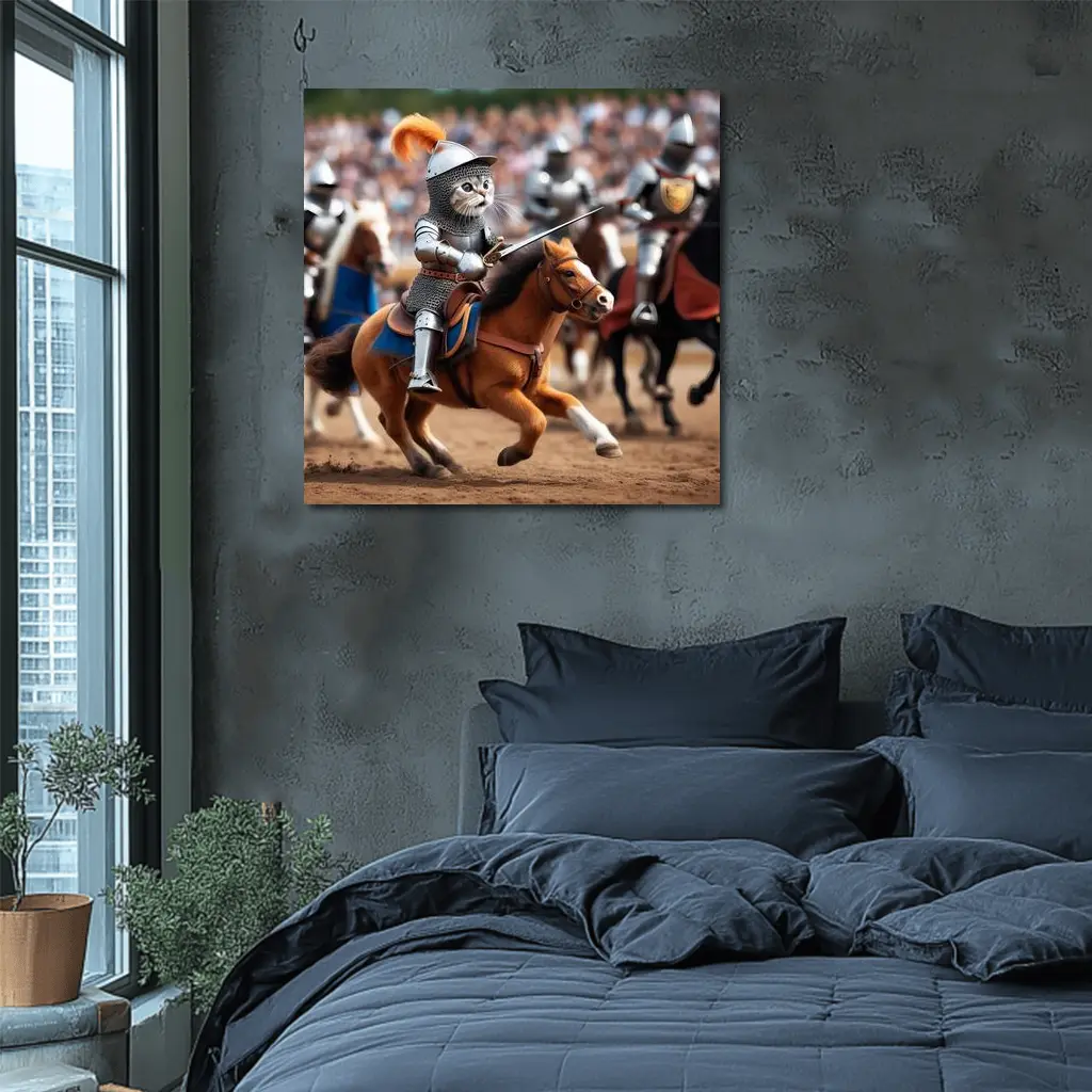 Cat Knight Riding Horse Medieval Tournament – Wall Art
