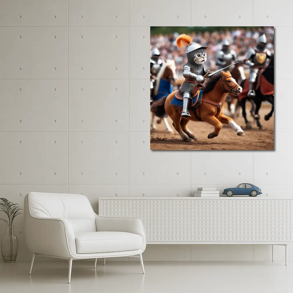 Cat Knight Riding Horse Medieval Tournament – Wall Art