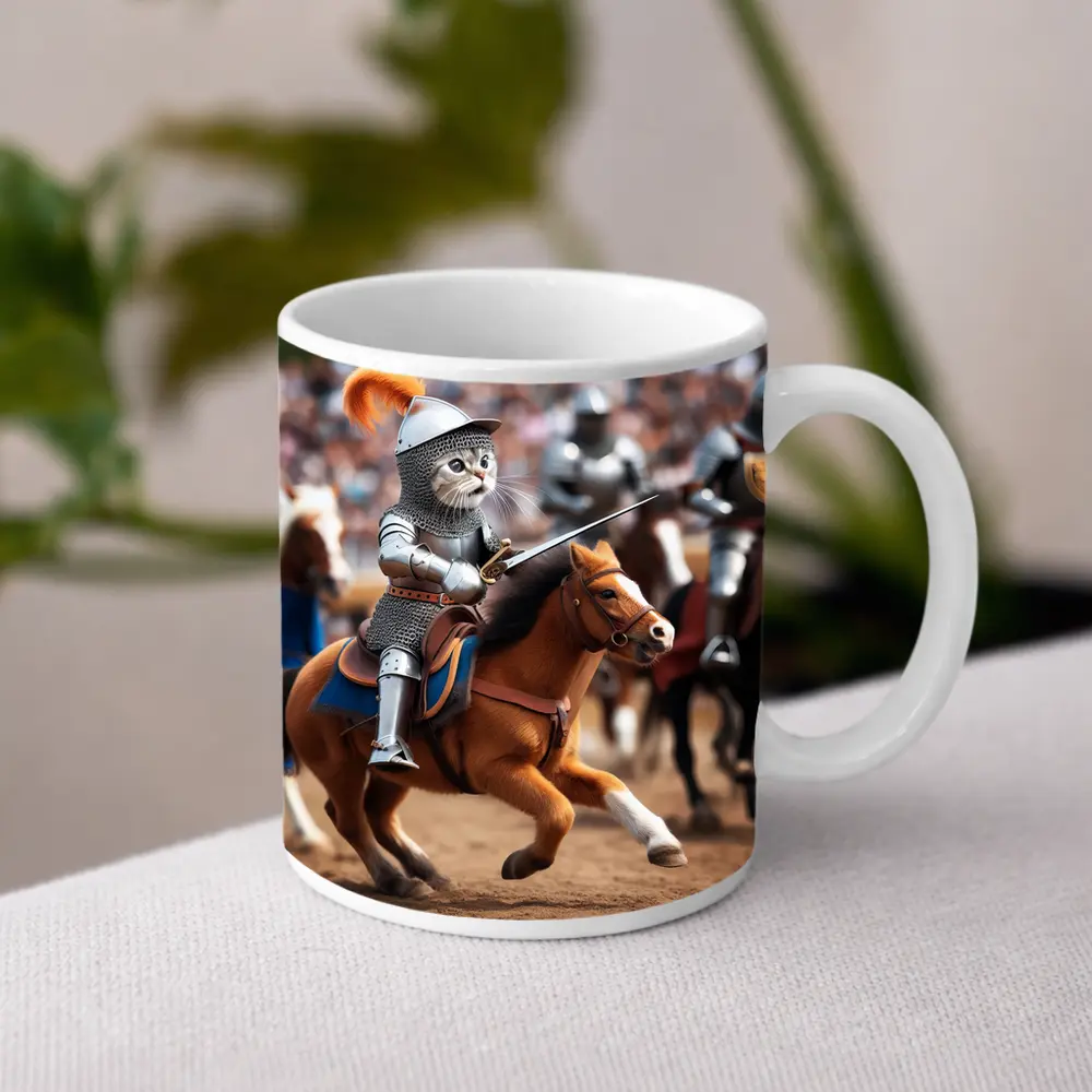 Cat Knight Riding Horse Medieval Tournament – Mugs