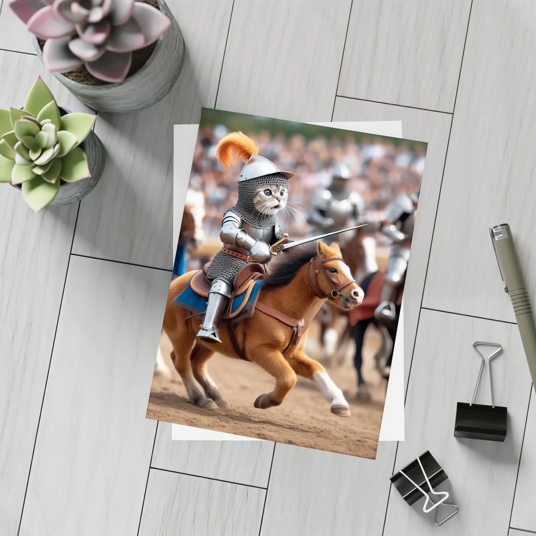 Cat Knight Riding Horse Medieval Tournament – Postcards