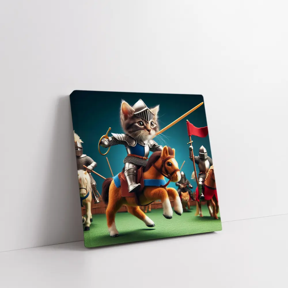 Kitten Knight Jousting on Toy Horse – Wall Art
