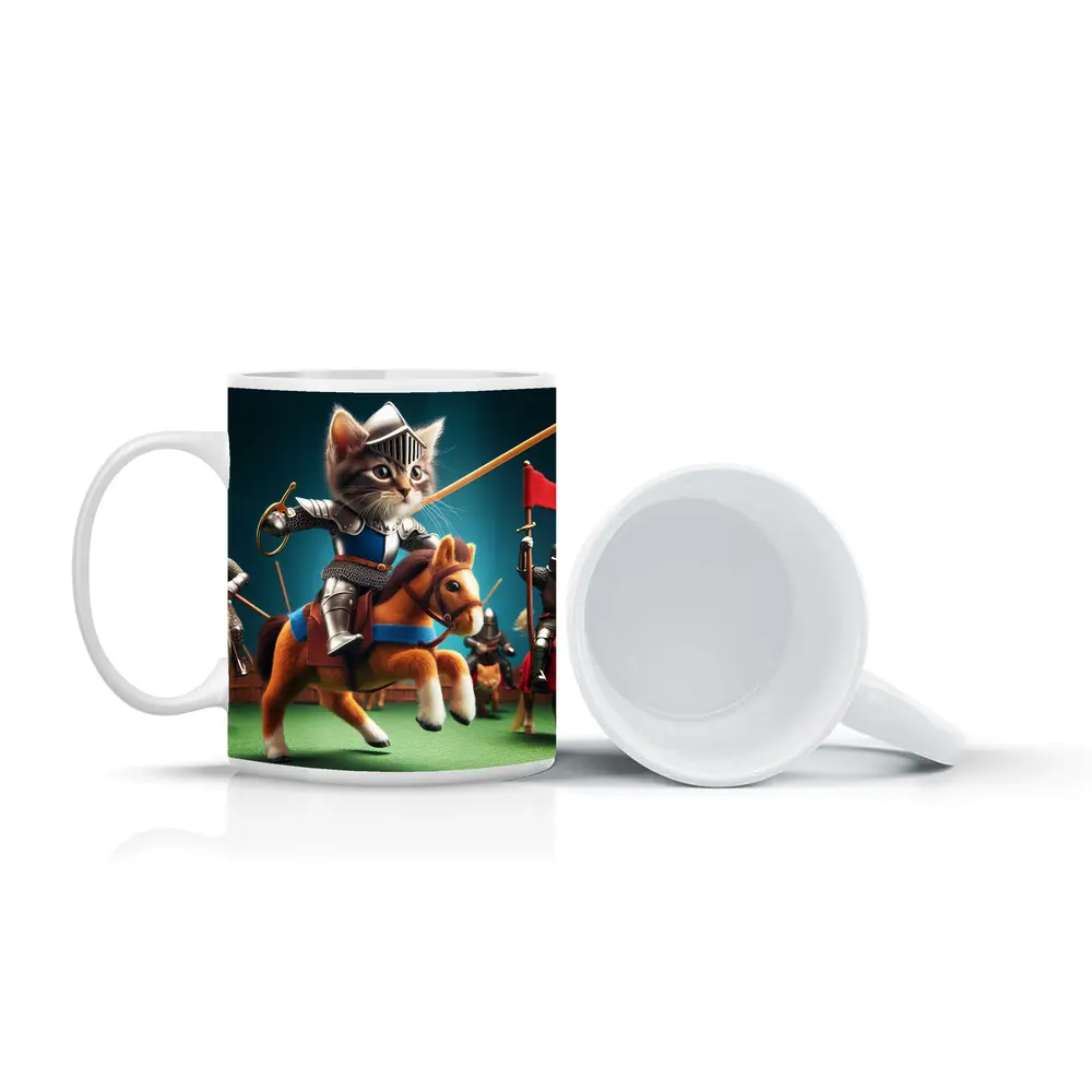 Kitten Knight Jousting on Toy Horse – Mugs
