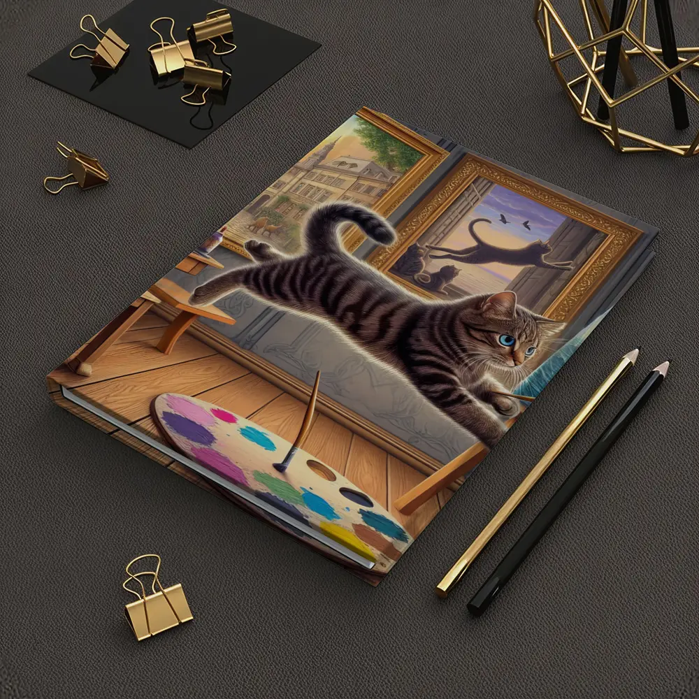 Playful Tabby Cat Artist Studio Painting – Notebooks