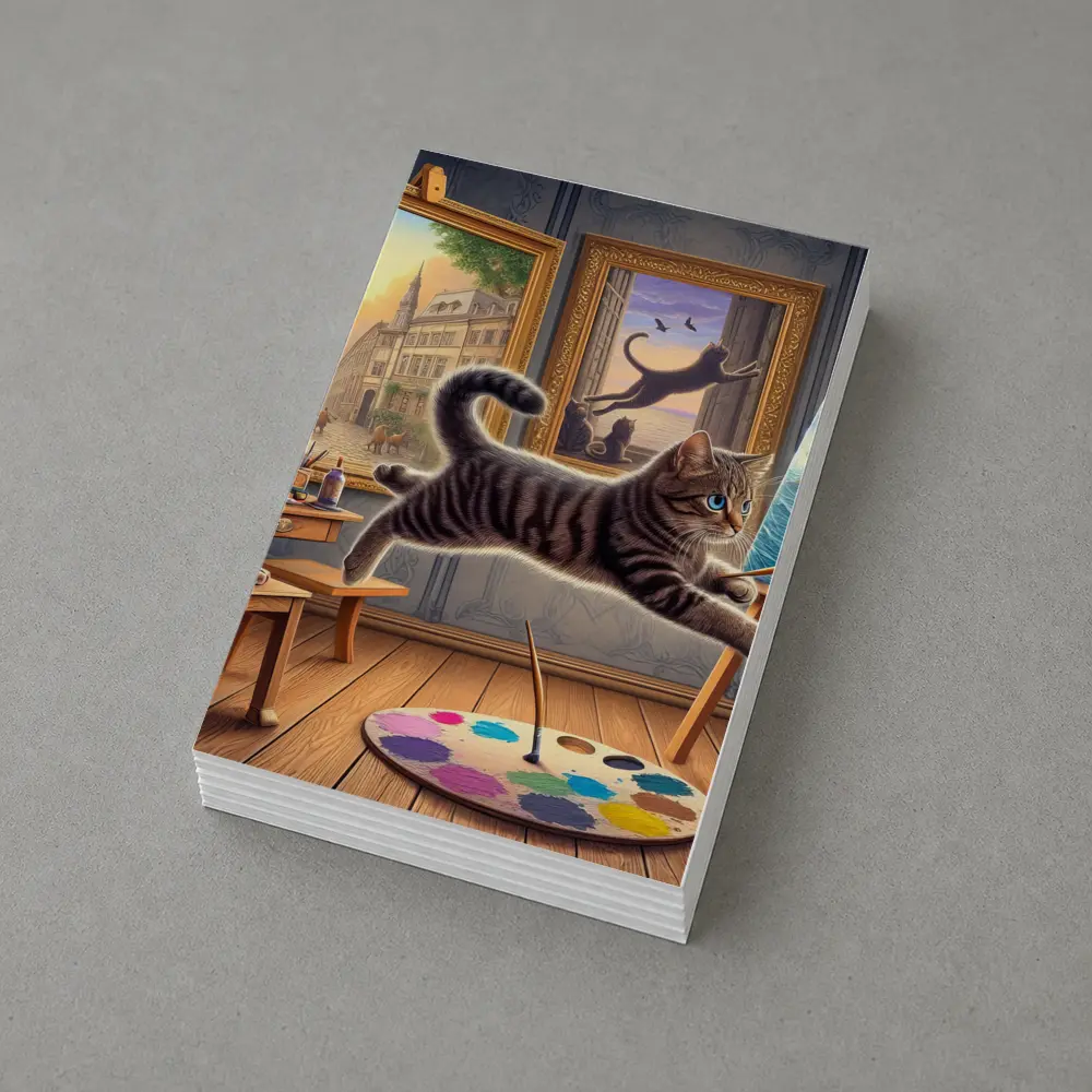 Playful Tabby Cat Artist Studio Painting – Postcards
