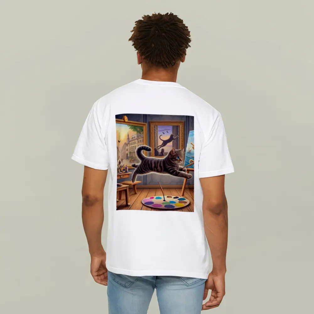 Playful Tabby Cat Artist Studio Painting – T-Shirts
