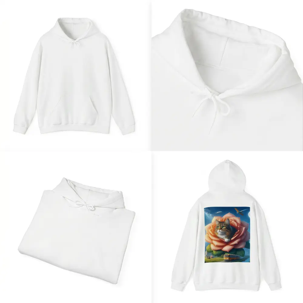 Cat Resting Inside Giant Rose Surreal Sky – Hoodies