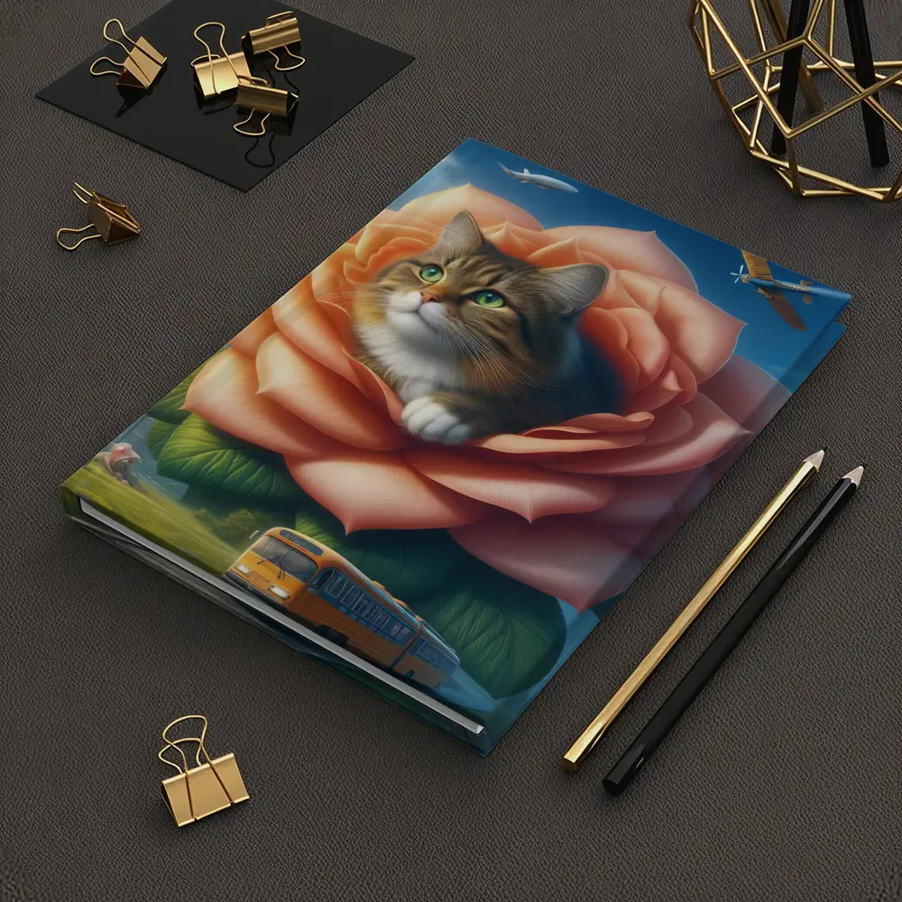 Cat Resting Inside Giant Rose Surreal Sky – Notebooks