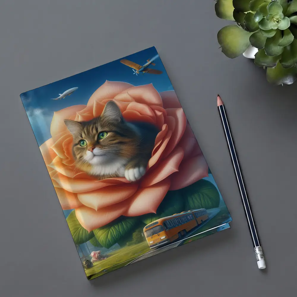 Cat Resting Inside Giant Rose Surreal Sky – Notebooks