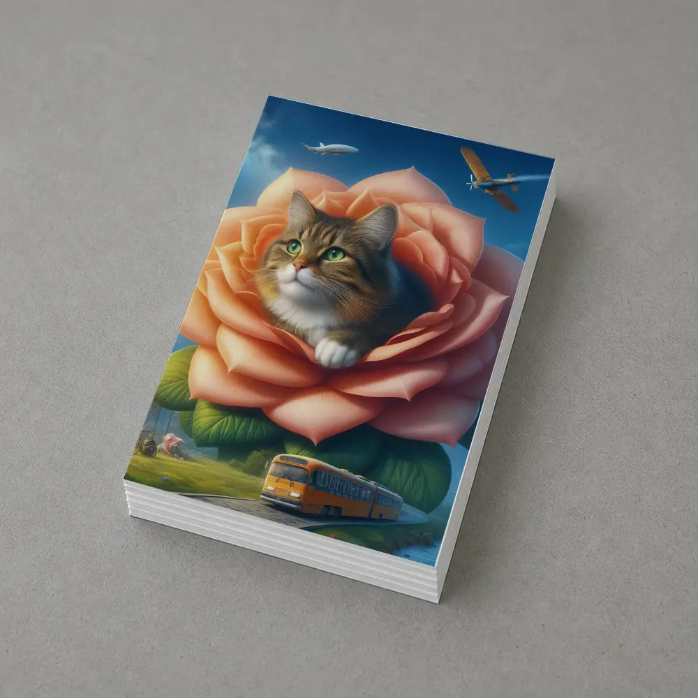Cat Resting Inside Giant Rose Surreal Sky – Postcards